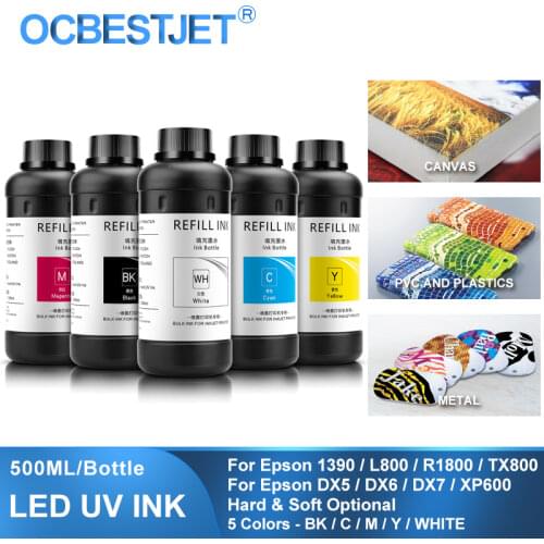 500ML 5Bottles/Set LED UV Ink For DX4 DX5 DX6 DX7 Printhead For Epson 1390 R1800 R1900 4800 4880 7880 9880 UV Flatbed Printer