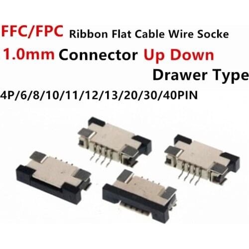 5pcs FFC/FPC Ribbon Flat Cable Wire Socke Pitch 1mm Connector 8/10/12/14/16/20/24/30/40/54/60 Pin Up Down Drawer Type Plug Kit