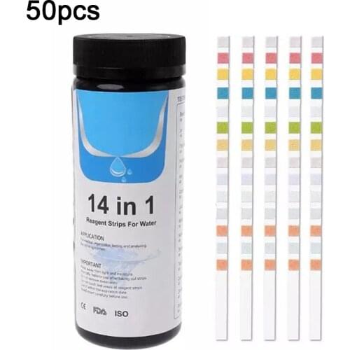 50PCS Multifunction Upgrade 14 In1 Drinking Water Test Strip Water Quality Test Simple And Fast Hardness Test PH Bromine Nitrate