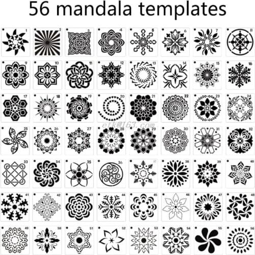 56 Pack Mandala Dot Painting Templates Stencils, Small Mandala Template Stencils for DIY Art Project Rock Painting