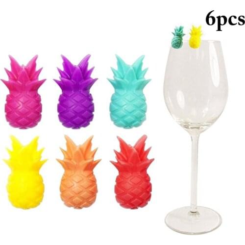 6Pcs/Set Cute Wine Glass Charm Suction Reusable Pineapple Creative Wine Glass Marker Wine Glass Tag For Party Bar Accessories