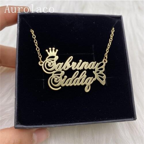 AurolaCo Customized Name Necklace Two Name Personalized Stainless Steel Gold Nameplate Necklace For Women Jewelry Gift