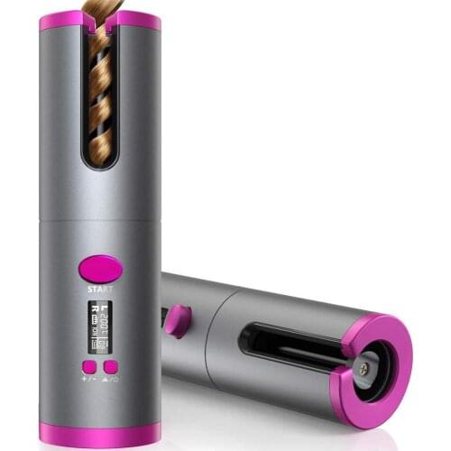 Cordless Auto Curler Iron USB Rechargeable Ceramic Barrel Hair Waves Curler with 6 Temperature & Timer Settings Curling Iron