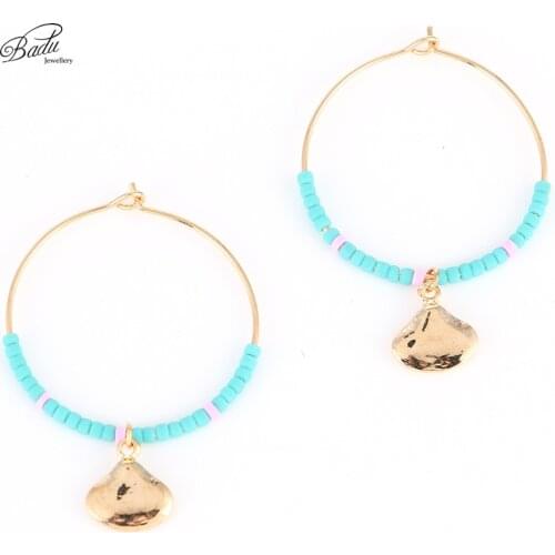 Badu Big Hoop Earring Round Circle Seed Beads Bohemian Jewelry 2017 Summer Fashion Ear Accessories