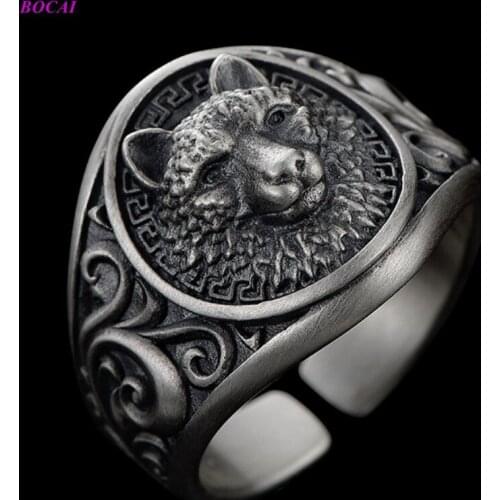 BOCAI Solide S925 Sterling Silver rings leopard head Retro single index finger domineering Thai silver rrings for men