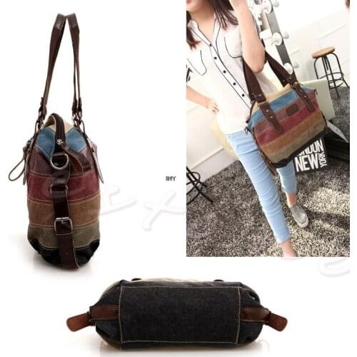 Brand New Women Lady Stripe Canvas Handbag Hit Color Shoulder Messenger Crossbody Bag Tote Outdoor Bags INY