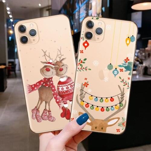Hot Cartoon Christmas Case For iPhone 11 Pro 11Pro Max X XR XS Max 8 7 6 6s Plus Xs SE 2020 Snow Clear Soft TPU Back Cover Gift