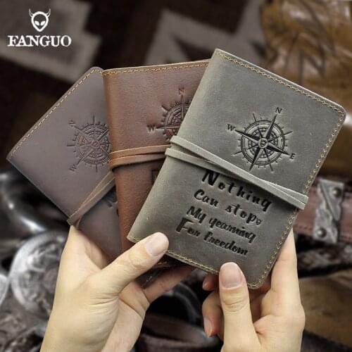 Crazy Horse Leather Car Auto Documents Holder Handmade Credit Card Case Passport ID Card Slot For Short Travel For Men, Women