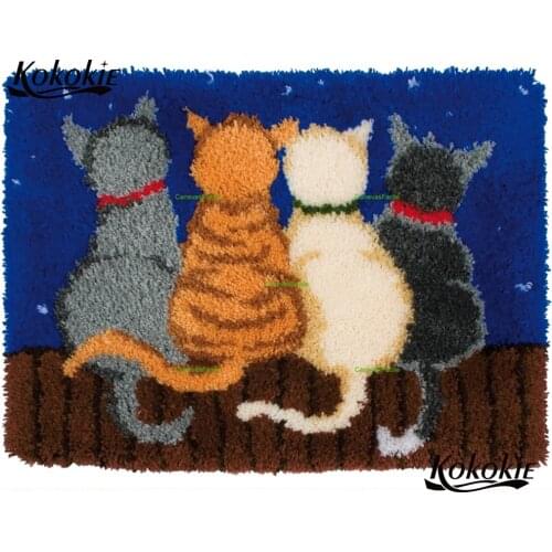 DIY latch hook rug canvas 3d printing 4 night cat vloerklee tapijt foamiran for needlework accessories knooppakket crochet tapis