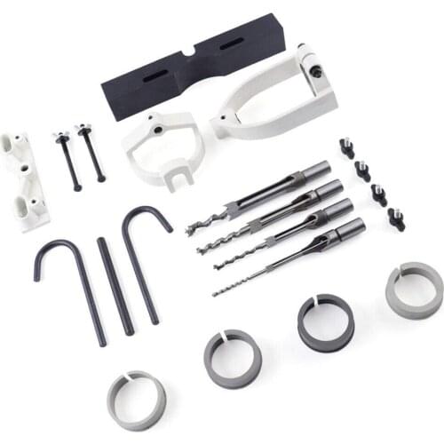 Woodworking Square Hole Drilling Tenon Joint Mortise Mortising Attachment Chisel Bit Locator Set of Bench Drill