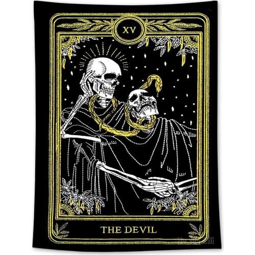 Tarot Tapestry Gothic Skull Black And White Hippie Lovers Embracing Psychedelic Starry Sky Living Room Dorm Psychedelic Decor