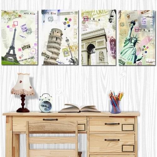 HD Print Abstract Watercolor Taj Maha Empire State Famous Building Canvas Painting Modern Wall Picture For Living Room Cuadros