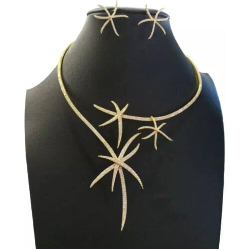 Janekelly Luxury Starfish Necklace Earring Set African Jewelry Sets For Women Wedding Engagement brincos para as mulheres 2020
