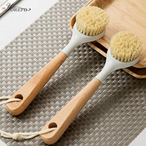 Kitchen Wooden Long Handle Cleaning Brush Pan Pot Bowl Tableware Brush Dish Washing Brush Home Kitchen Cleaning Tool