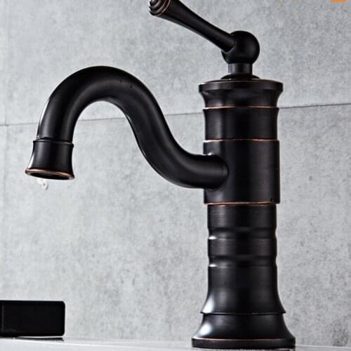 LIUYUE Basin Faucet Black Brass 360 Rotate Large Bending Nozzle Bathroom Basin Mixer Faucet Cold Hot Water Sink Crane Mixer Taps
