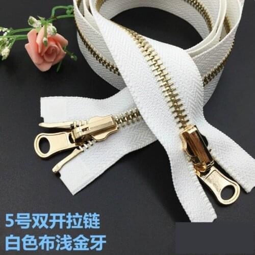 #5 metal zipper double sliders two sides two way zipper for down jacket wind coat zipper repair 100cm 80cm 2pcs white zip