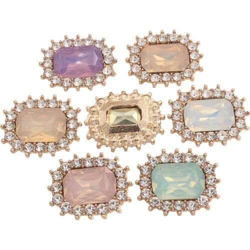 Metal Buttons Decorative Rhinestone Embellishment Handmade Gold Crystal Button Diamante with Resin Stone for Crafts