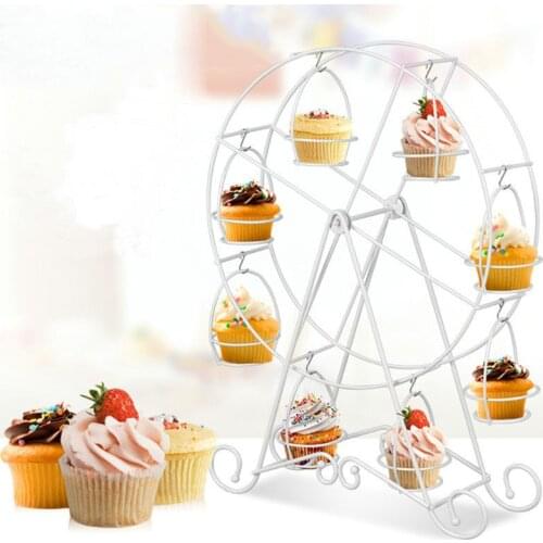 8 Cups Metal Rotating Ferris Wheel Cupcake Dessert Stand Cake Holder Display Birthday Wedding Decoration Party Supplies