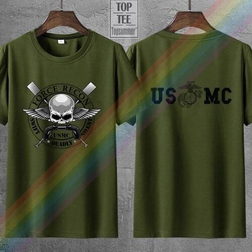 Tops Cool T Shirt Marine Corps Force Recon Usmc Military Front & Back Print MenS Tee Shirt 832