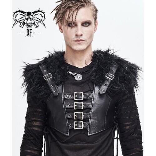Devil Fashion Mens Punk Rock Fur Collar Vest Fashion Gorgeous Party Stage Performance Pu Waistcoat