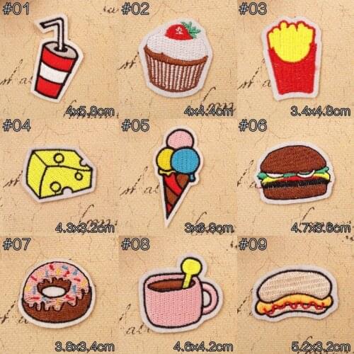 50pcs/lot Hot Dog Ice Cream Food Embroidery Patches Letters Clothing Decoration Accessorie Diy Iron Heat Transfer Applique