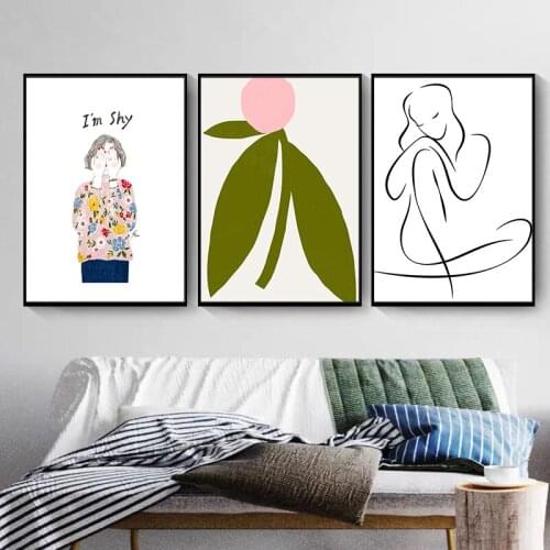 Wall Art Print Poster Simple Modern Abstract Line Nude Girl Retro Nordic Canvas Painting Picture For Living Room Home Decor