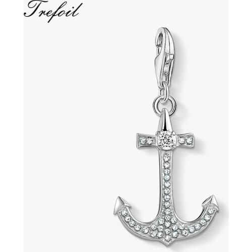 Anchor White CZ Pave Charms,2019 Fashion Jewelry 925 Sterling Silver Trendy Gift For Women Men Fit Bracelet Necklace