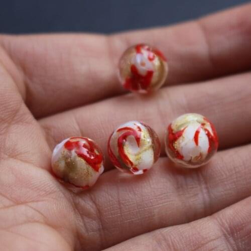 10pcs/lot 10mm Lampwork Glass Beads With Red Gold rotation for earring necklace making