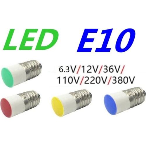 5PCS Flat top Indicator LED E10 6v~6.3v 12V 24v E10 36V E10 110v 220v 380v instrument bulb 220v E10 380v Flat head Button bulb