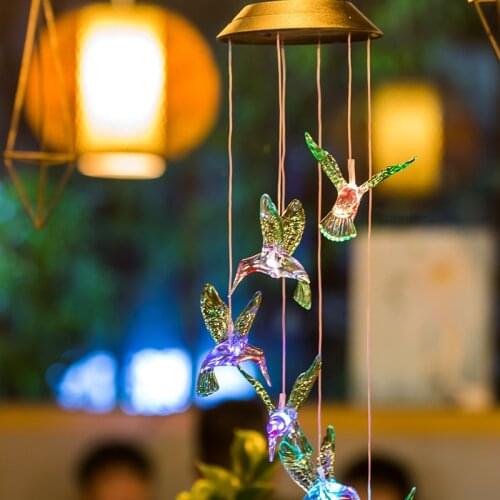 LED Solar Lights Color Changing Solar Powered Hummingbird Wind Chime Light Villa Yard Garden Decoration Landscape Lighting