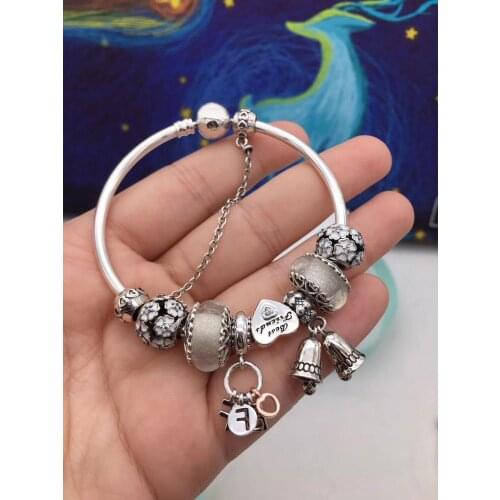 High Quality Alphabet Bell Pendant Heart Beads in Sterling Silver, Jewelry with Original Logo, Free Shipping