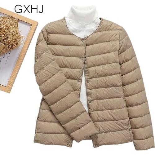 Women down coat 2021 new light and thin round neck down jacket womens warm liner short V-neck jacket winter LHJ252