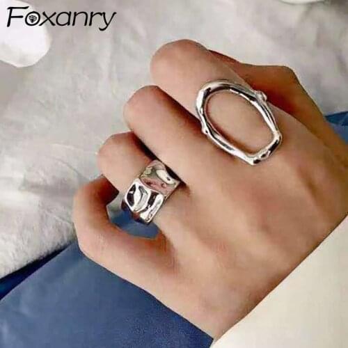 Foxanry Minimalist 925 Sterling Silver Rings Charm Women Irregular Jewelry Fashion Creative Hollow Geometric Party Accessories