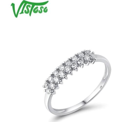 VISTOSO Genuine 14K 585 White Gold Ring For Women Sparkling Diamond Elegant Promise Engagement Anniversary Gift Fine Jewelry
