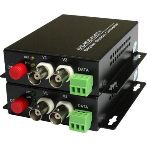 1pair 2 Channel 720P 960P AHD CVI TVI Fiber Optical Video Converter 2V1D Single Mode Single Fiber 10KM with Reverse RS485 Data