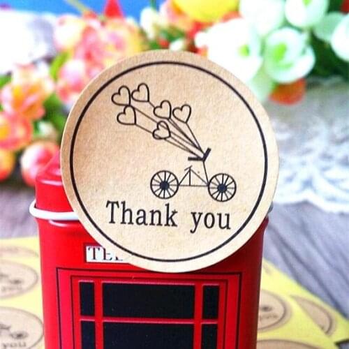 100pcs/lot Round Kraft Paper Seal Sticker Romantic Bicycle Heart Holiday Thank You Stickers packaging label Material Supplies