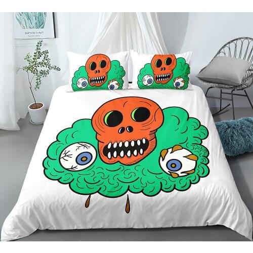 2/3 Pcs Cartoon Skull Duvet Cover King Queen Single Bedding Sets Kids Boys Girls Bed Set 3D Frightened Eyes Comforter Covers