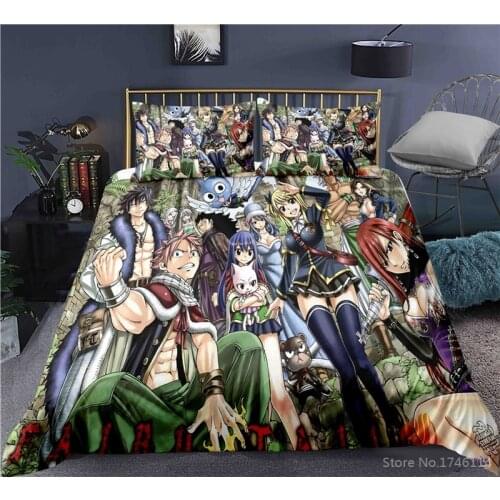 2/3pcs Twin Full Queen King Size Bedding Set FAIRY TAIL Anime Duvet Cover Pillowcase Set Bed Linens Home Textile for Boys Girls
