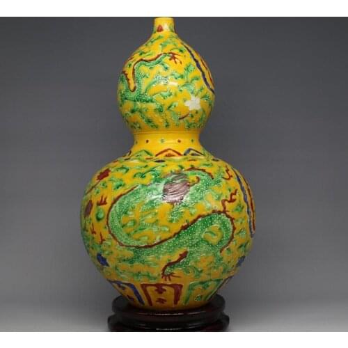 3 Antique MingDynasty porcelain vase,Yellow three-color phoenix gourd bottle,Hand-painted crafts,Decoration,Collection&Adornment