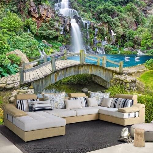 Beibehang Custom Any Size 3D Mural Wallpaper Small Bridge Running Water Waterfall Nature Landscape Photo Background Wall Papers