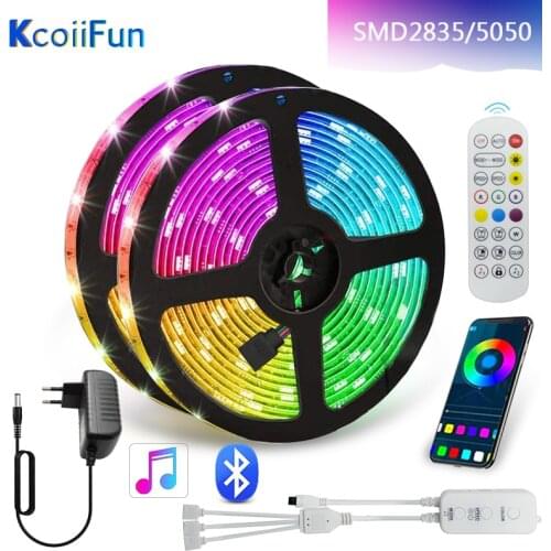 5m RGB Light Strip Kit 2835/5050 SMD Flexible Color Changing LED Tape Lights with IR and Bluetooth Remote Control for Bedroom