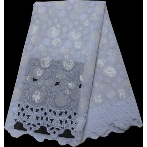5yards/pc) high quality handcut African double organza lace fabric in white with sequins embroidery for party dress OP87