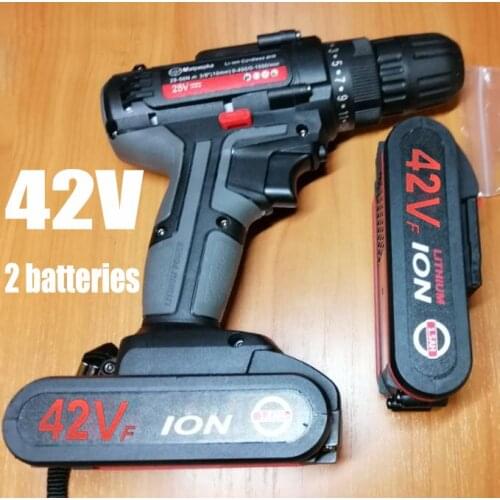 42V Cordless Drill With 2 Batteries Power Tools Adjustment 2-Speed Torque Rechargeable Electric Drill Screwdriver LED Lighting