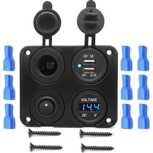 Dual USB 3.1A Car Charger Cigarette Lighter Voltmeter ON-OFF Button Switch for Boat Marine Truck Motorcycle RV ATV Vehicles