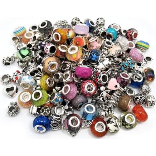Free Shipping 100pcs or 200pcs mix Color & Style Big Hole Resin and Alloy Charms Beads fit European Pandora Charms Bracelet DIY