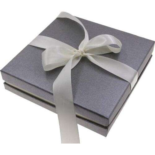 Retail Big Jewelry Set Box Big Necklace Paper Box 168*168*40MM Grey Box with Ribbon 25mm Ribbon Width Ribbon Pendant Packaging