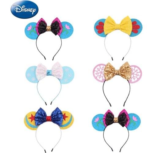 Disney 1pcs Mickey Ears Leopard Bow baby Hair Accessories Mickey Headband Children Headband Headdress Ggirl Gift Head Decoration