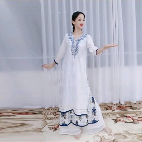 New Indian White Long Robe For Women Adult Bollywood Dance Stage Performance Clothes Oriental Dance Practice Clothing DQL5934