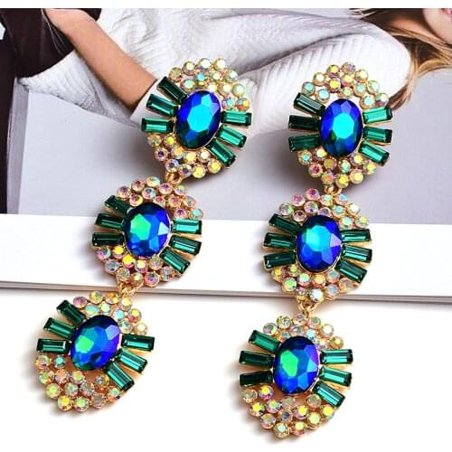 Ethnic Big Rhinestone Hanging Dangle Earrings Crystal Long Drop Earring For Women Jewelry Accessories Wholesale
