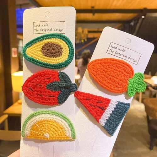 INS Lovely Avocado Carrot Girls Hairclips Unique Handmade Knitted Fruit Shape Barrettes For Kids Cute Lion Animals Hairpins